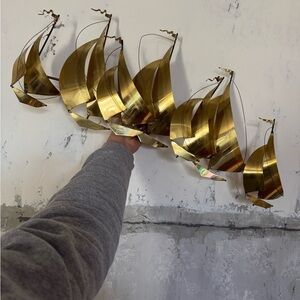 Vintage Brass Sailboat Wall‎ Sculpture – Nautical Metal Wall Art